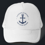 Boné Capitão de Barco | Âncora de nome personalizado<br><div class="desc">Um costureiro de boné de nome divertido para o primeiro capitão do barco!</div>