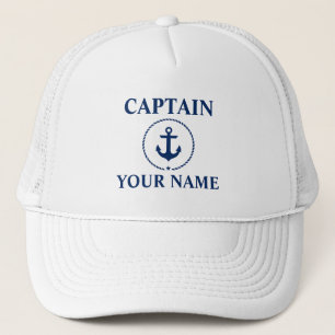 Boné Capitão náutico Nome Âncora Corda