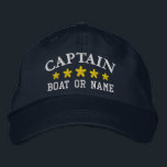 Boné Capitão Náutico Nome do Barco Dourado Estrelas Mar<br><div class="desc">Veleja em estilo com um bordado personalizado que apresente sua classificação de Capitão ou outro título desejado junto com seu Nome ou Nome do Barco e cinco estrelas de ouro. Várias cores de boné e thread a serem escolhidas. Faz um presente personalizado de excelente para Dia de os pais, aniversários...</div>