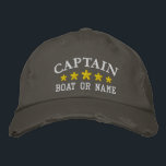 Boné Capitão Náutico Nome do Barco Estrelas Douradas So<br><div class="desc">Veleja em estilo com um bordado personalizado que apresente sua classificação de Capitão ou outro título desejado junto com seu Nome ou Nome do Barco em prata e cinco estrelas de ouro. Várias cores de boné e thread a serem escolhidas. Faz um presente personalizado de excelente para Dia de os...</div>