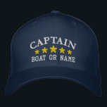 Boné Capitão Náutico Nome do Barco Marinho Blue Dourada<br><div class="desc">Veleja em estilo com um bordado personalizado que apresente sua classificação de Capitão ou outro título desejado junto com seu Nome ou Nome do Barco em prata e cinco estrelas de ouro. Várias cores de boné e thread a serem escolhidas. Faz um presente personalizado de excelente para Dia de os...</div>