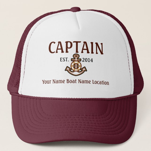 Boné Capitão personalizado Chapéu Ano Nome Lugar (Frente)