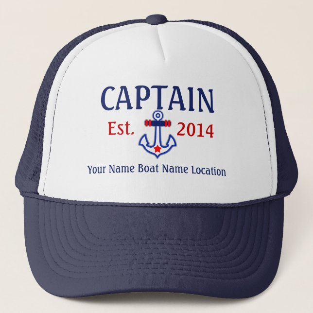 Boné Capitão personalizado Chapéu Ano Nome Lugar (Frente)