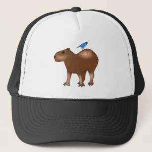 Boné Capybara dos desenhos animados com o pássaro azul