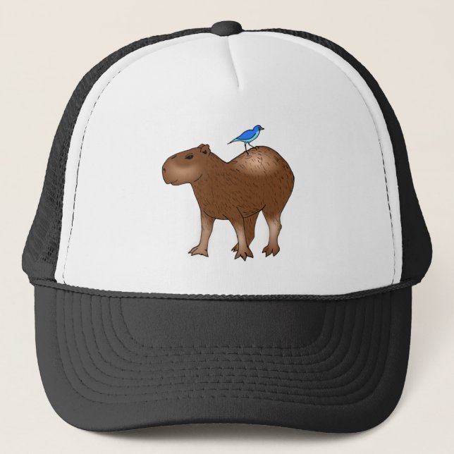 Boné Capybara dos desenhos animados com o pássaro azul (Frente)