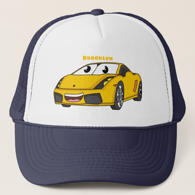 Boné Cartografia de carro esportivo amarelo e bonito (Frente)