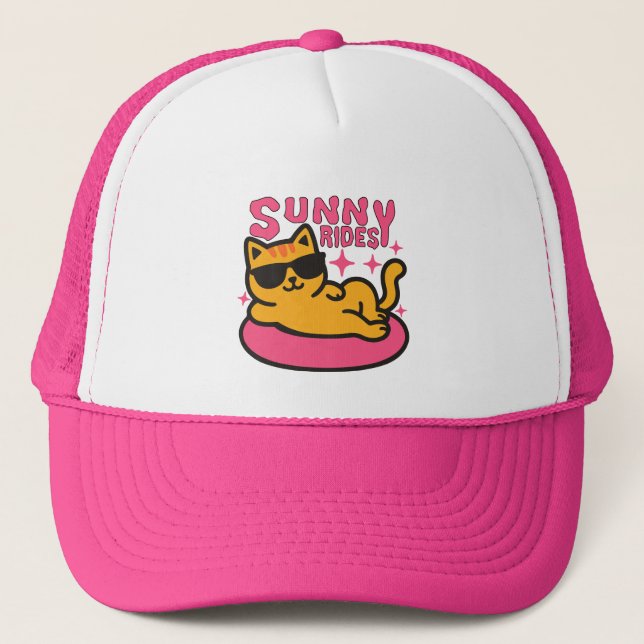 Boné Cartoon Chill cat em floatie no humor solar (Frente)