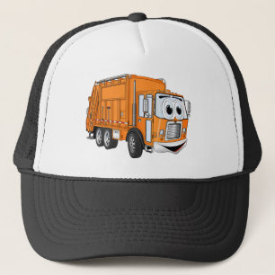 Boné Cartoon de Caminhão de Lixo Laranja Sorrindo