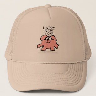 Boné Cartoon Engraçado Porco Ano Novo Hat
