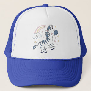 Boné Cartoon Zebra Adorável com Arco-Íris e Estrelas
