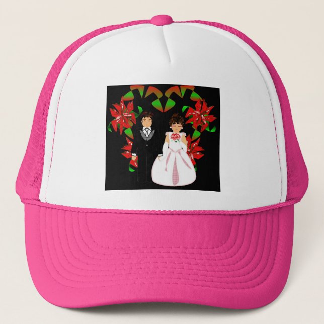 Boné Casal De Casamento De Natal Em Coração Rosa I (Frente)