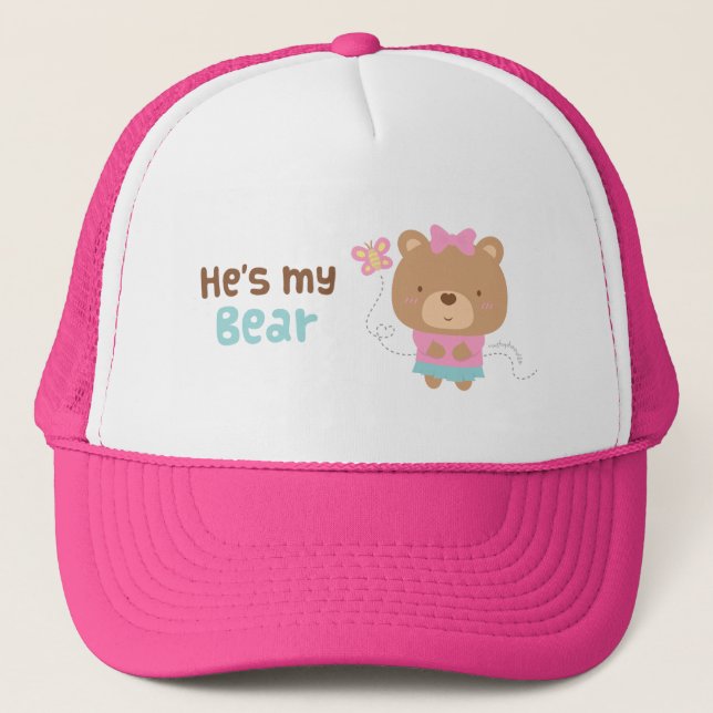 Boné Casal Engraçado de Urso Fêmea e Borboleta (Frente)