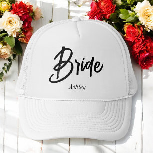 Boné Casamento de Script Branco Negro Bride