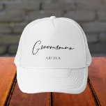 Boné Casamento Minimalista de Chic Personalizado por pa<br><div class="desc">Este padrinho de casamento simples e chique que mostra seu nome debaixo da elegante tipografia negra. Personalize esses chapéus elegantes e modernos para seus padrinhos de casamento de casamento para a despedida de solteiro.</div>