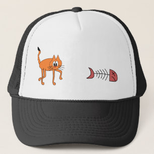 Boné Cat Animal Orange Fish Morto Skeleton Engraçado