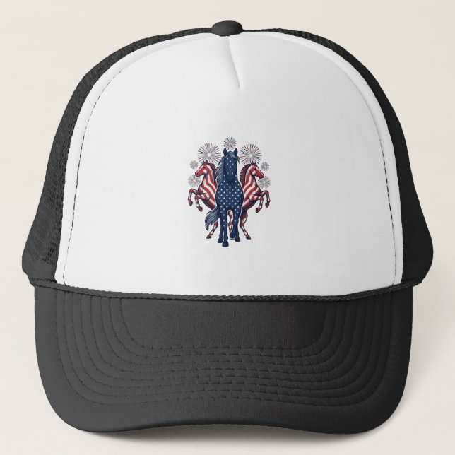 Boné Cavalos Patrióticos Design Vetorial de Fogos de Ar (Frente)