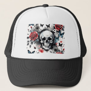 Boné Caveira e Rosas e Borboletas Aquarela