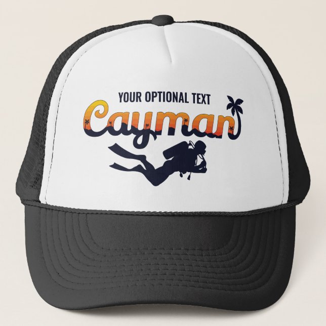 Boné Cayman Islands Scuba Diver de Texto Personalizado (Frente)