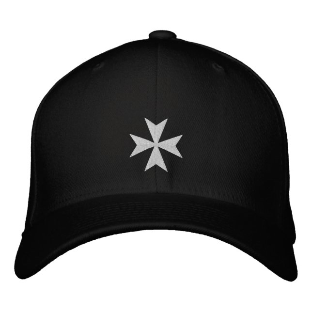 Boné Chapéu Bordado com Cruz de Malta Branca (Frente)