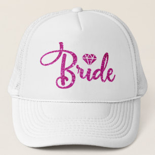 Boné Chapéu Branco Bridal Magenta, Cor-de-Rosa, com Bri