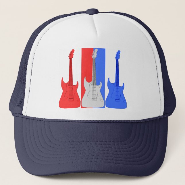 Boné Chapéu branco e azul vermelho das guitarra (Frente)