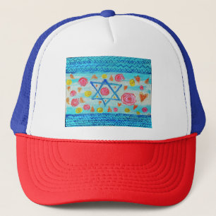 Boné Chapéu branco israelense com flores e corações