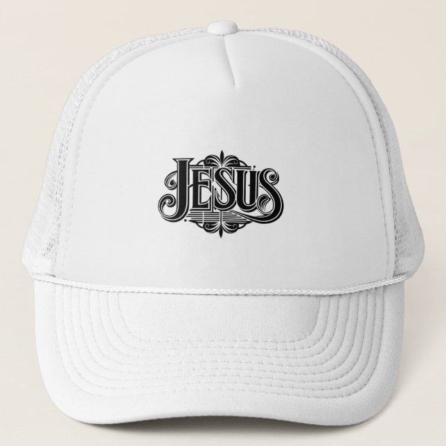 Boné Chapéu Branco Tucker com o Nome de Jesus (Frente)