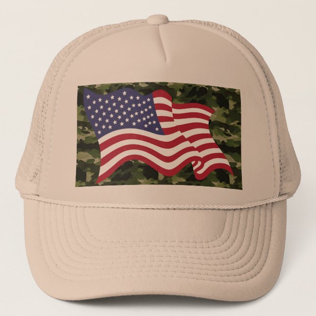 Boné Chapéu com Camuflagem da Bandeira dos EUA para Uso (Frente)