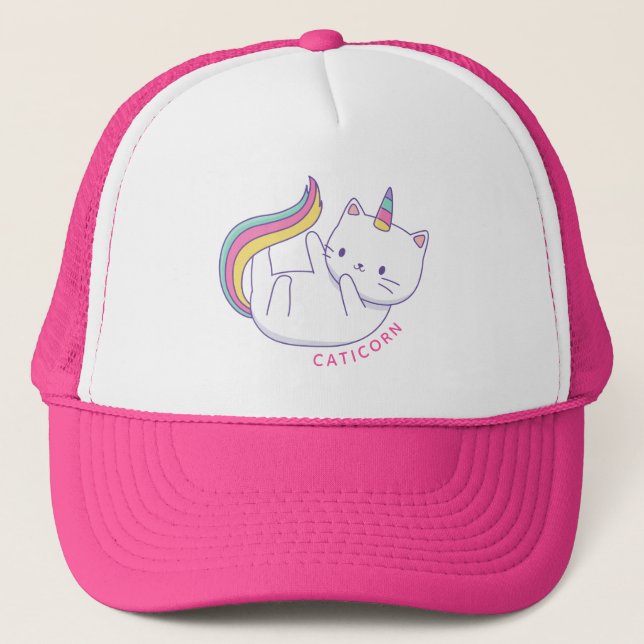 Boné Chapéu de Caminhoneiro Caticórnio Meowgical Arco-í (Frente)