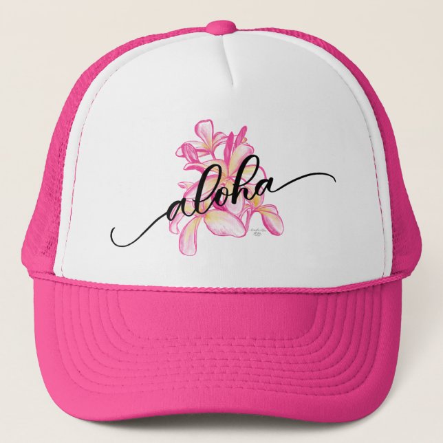 Boné Chapéu de Caminhoneiro Plumeria Aloha (Frente)