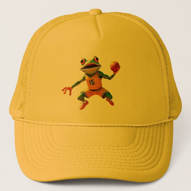 Boné Chapéu de camionista amarelo Sapo de basquete (Frente)
