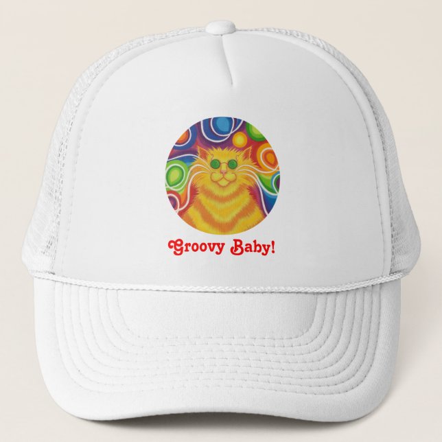 Boné Chapéu de camionista "Groovy Baby!", delic de gato (Frente)