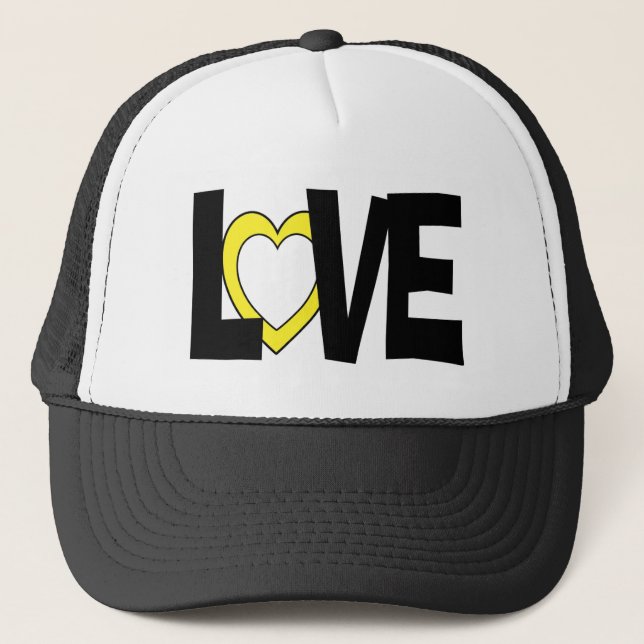 Boné Chapéu de casamento de coração de amor amarelo (Frente)