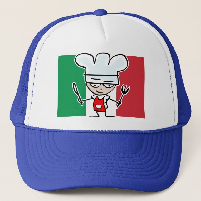 Boné Chapéu de chef com bandeira italiana e desenho ani (Frente)