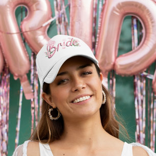 Boné Chapéu de Cowboy Rosa Com Flores Noiva
