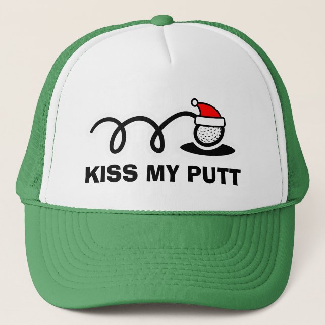 Boné Chapéu de golfe engraçado de Natal | Beije meu put (Frente)