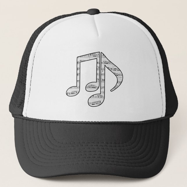 Boné Chapéu de Notas Musicais Preto e Branco (Frente)