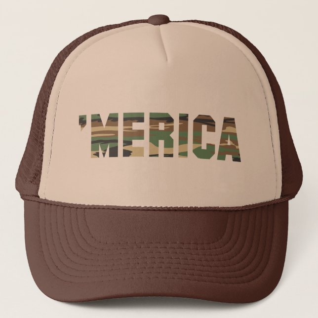 Boné 'Chapéu do camionista de MERICA Camo (marrom & (Frente)