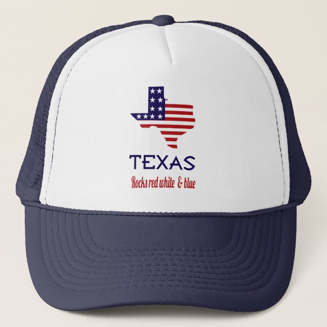 Boné Chapéu Texas Rocks Vermelho Branco & Azul (Frente)