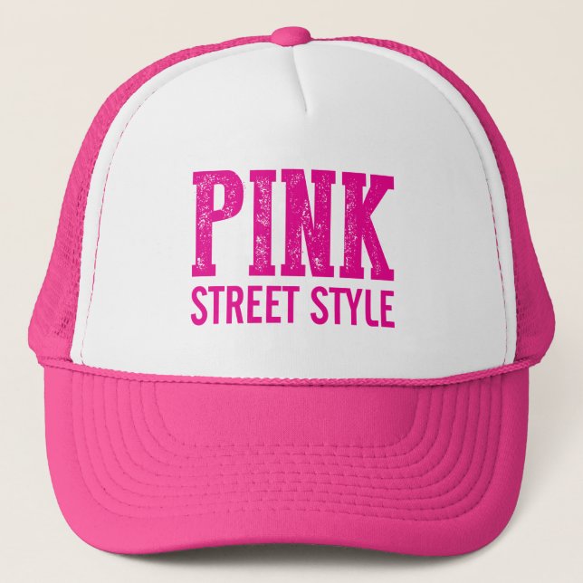 Boné Chapéu Zazzle Rosa Estilo de Rua (Frente)