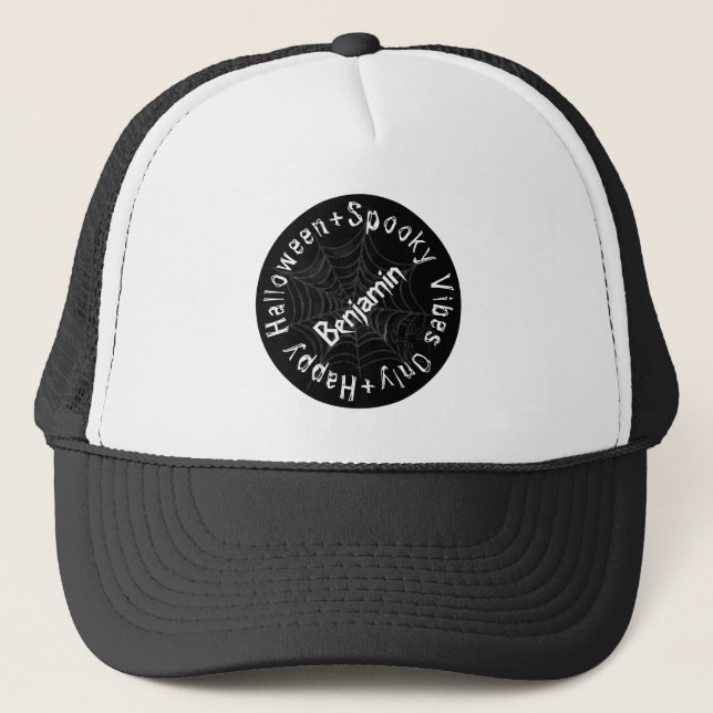 Boné Chapéus de Beisebol Feliz Feliz, Negro e Branco (Frente)
