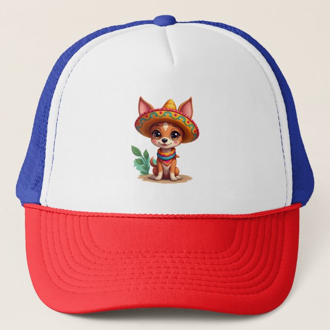 Boné Chihuahua México Cinco de Mayo Cachorro Engraçado  (Frente)