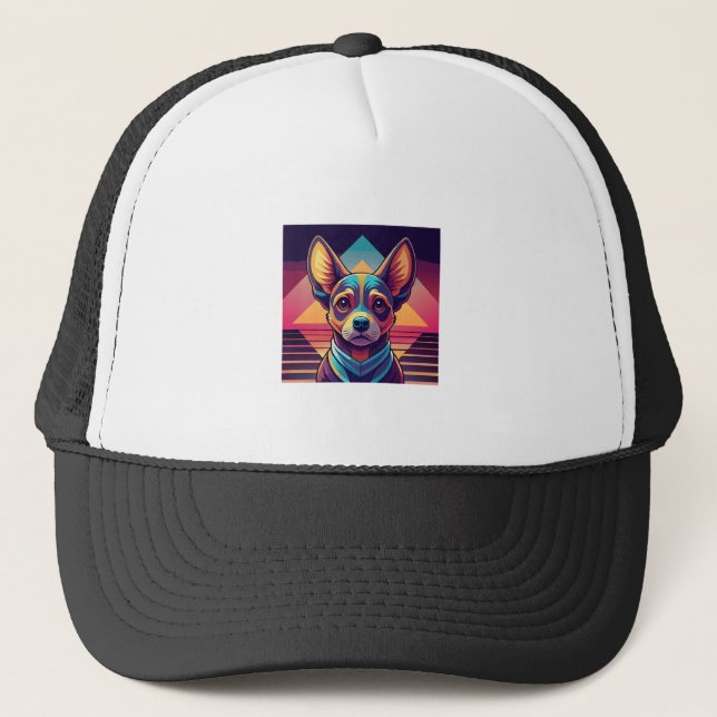 Boné Chihuahua Neon Retro � Arte de Cachorro Synthwave  (Frente)