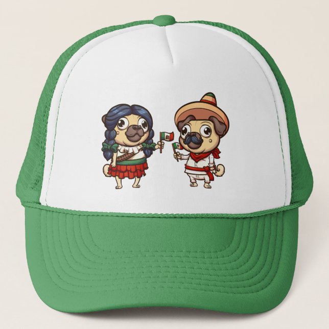Boné Cinco De Mayo Pugs Trucker Hat (Frente)