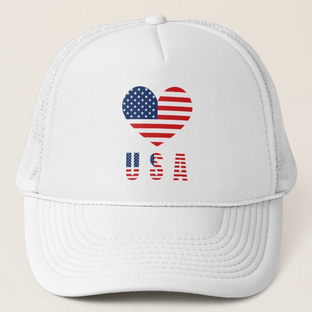 Boné Classic EUA Heart Flag Trucker Hat com Mesh Back (Frente)