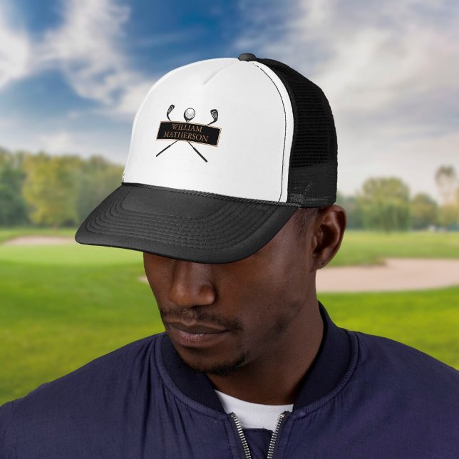 Boné Clássico de Golfe Preto e Dourado Personalizado (Criador carregado)