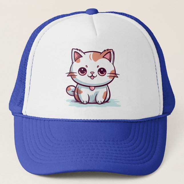 Boné Clipart de Gato Fofo no Estilo Kawaii (Frente)