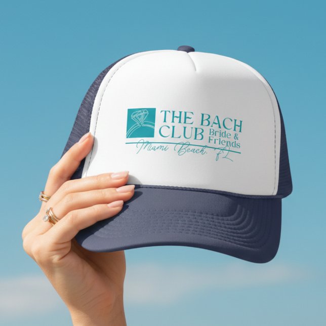 Boné Clube de Despedida de Solteira Moderno Azul (Bach Club Modern Blue Bachelorette Trucker Hat)
