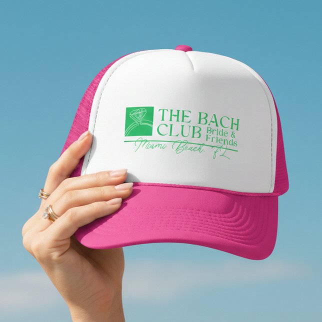 Boné Clube Moderno de Bach Rosa Despedida de Solteira (Modern Bach Club Pink Bachelorette Trucker Hat)