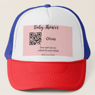Boné Código QR simples para chá de bebê rosa adicionar